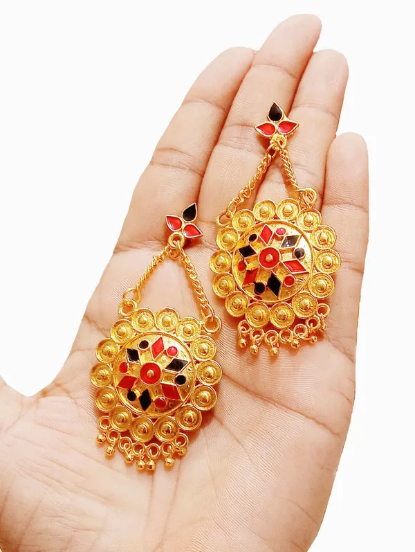Assamese_Traditional_Copper_Gold_Plated_Red_Black_Colour_Jhumki_Earring_For_Girls_&_Women